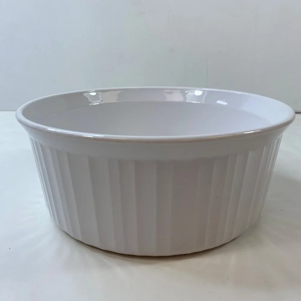 Corning Ware French White 2.5 L Round Casserole Dish Glass Lid Vintage